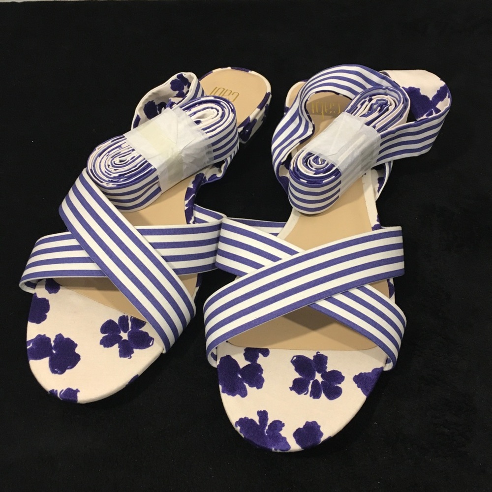 CaBi Blue and White Floral/Striped Tie Up Sandals - Picture 5 of 9